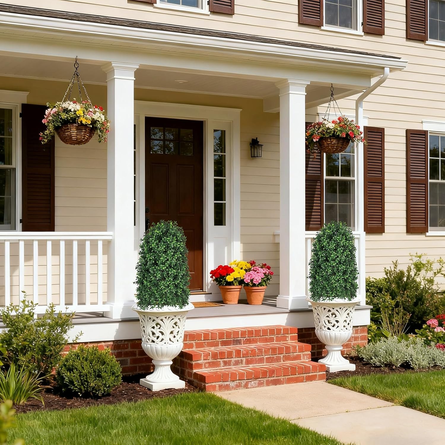 30 inch Artificial Boxwood Topiary Trees, Set of 2 Faux Boxwood Topiary for Outdoor Planter, Lush Foliage & UV Resistant Fake Boxwood Tree Bushes for Front Door Porch Entrance Balcony Decor - Image 6