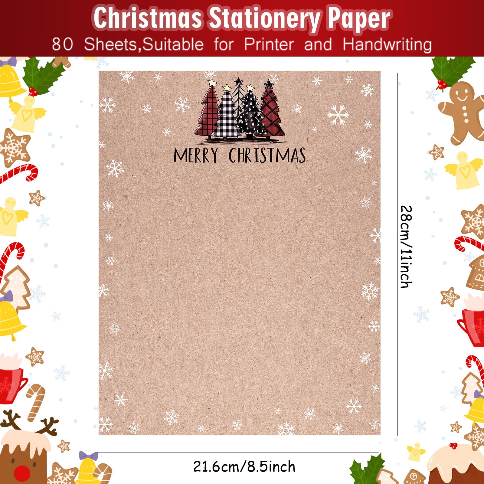 AnyDesign 80 Sheets Christmas Tree Stationery Paper - Buffalo Plaid Letterhead, 8.5 X 11 Inch - View #4