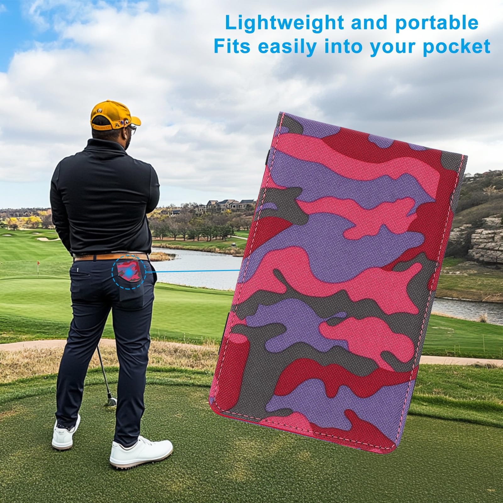 PATIKIL Uchwyt na kartę wyników golfowych, skórzany pokrowiec na książkę, karta wyników golfowych z pętlą na ołówek, akcesoria do klubu golfowego, kija golfowego, akcesoria