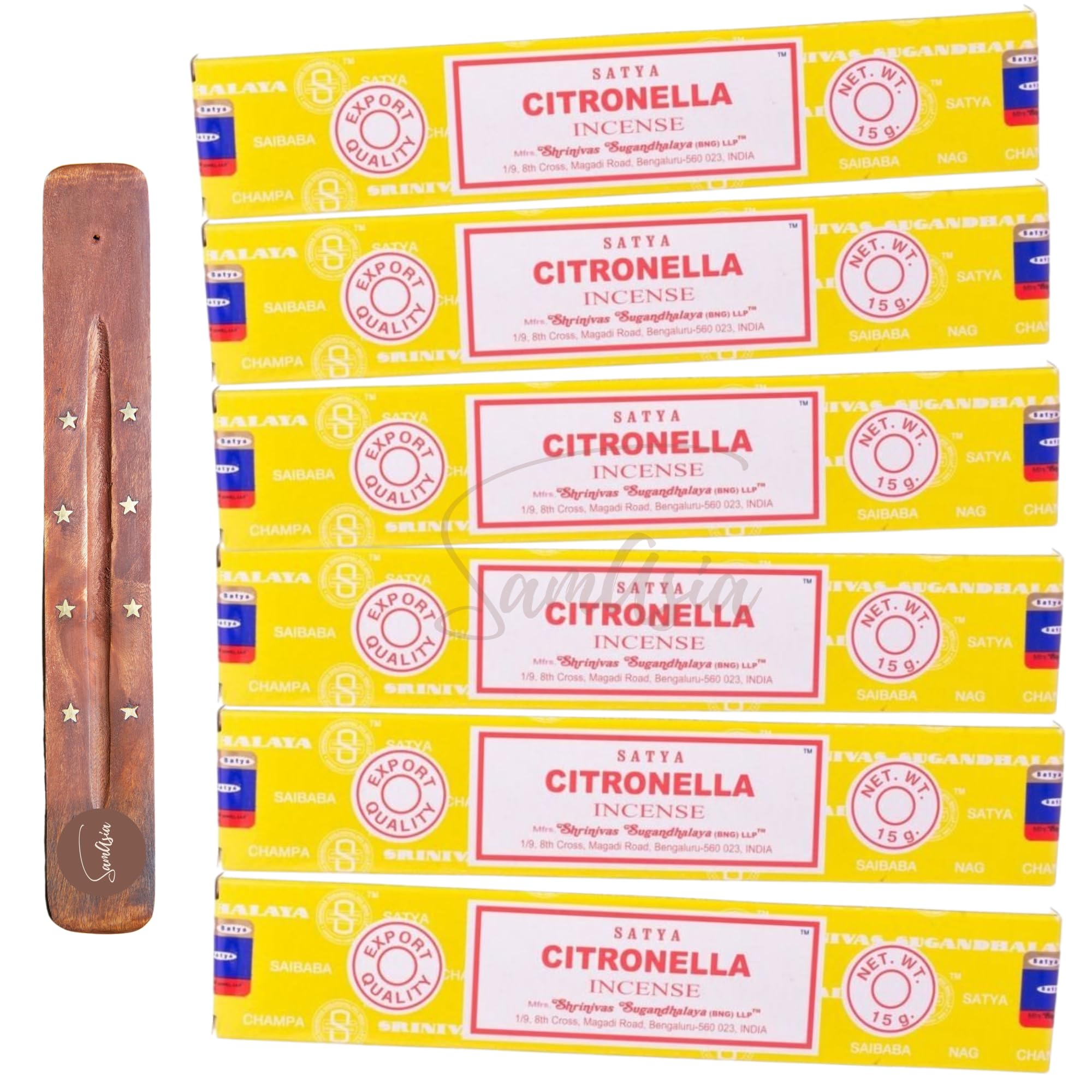 Samasia Satya Nag Champa Citronella Incense Sticks | X6 Pack | With Incense Sticks Holder | Used For Aromatherapy, Spa, Yoga, Weddings, Meditation, Healing, Positivity And Relaxation