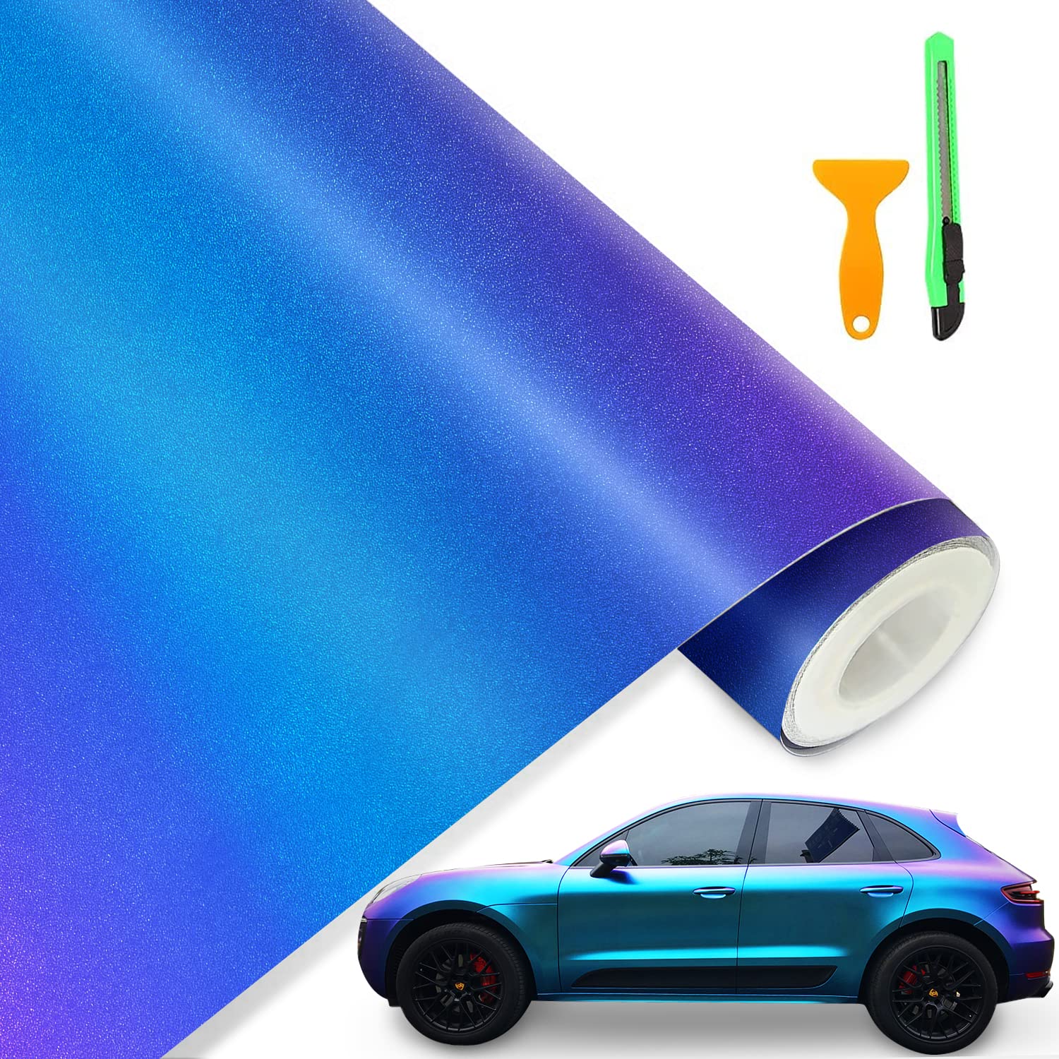 Carbon Fibre Vinyl Wrap, 30 * 152CM Chameleon Vinyl Wrap Waterproof Adhesive Film Wrap Roll with Installation Tool for Car Interior,Vehicle DIY Motorcycles