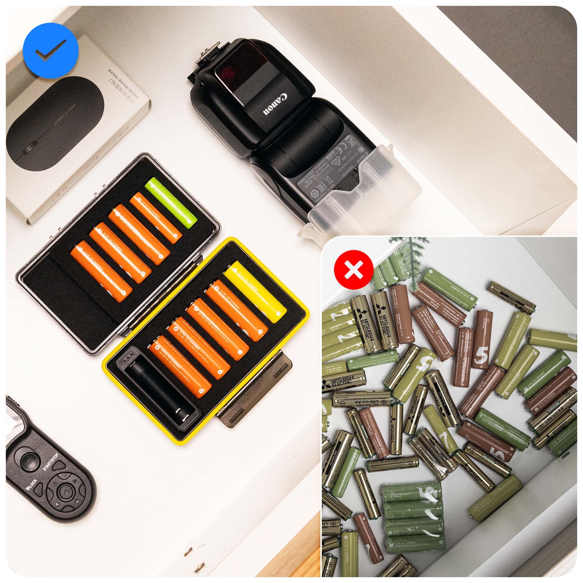 JJC AAA AA Battery Organizer Custodia con Tester per Batteria, Portatile, Impermeabile, Contiene 8 Batterie AA e 2 Batterie AAA