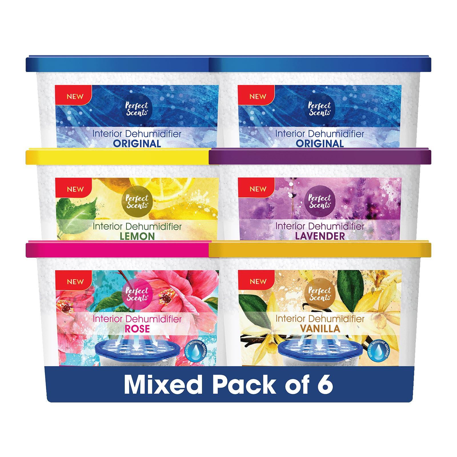 Perfect Scents Dehumidifier Mix Pack of 6 – 500ml Each – 3L Total – Home Interior Damp Mould Moisture Mildew