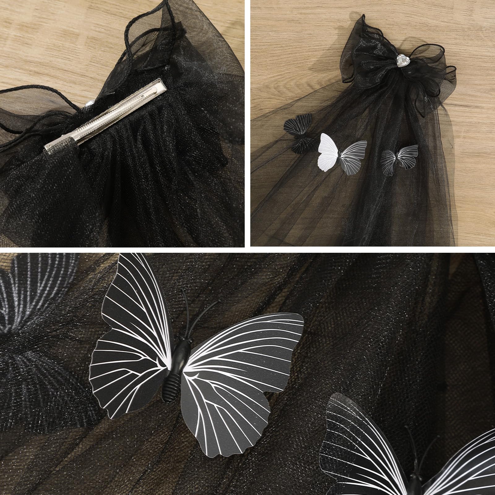 FOSDICK Halloween Day of the Dead Headband Veil, Women Halloween Costume, Black Butterfly Veil With Hairclip - Image 3