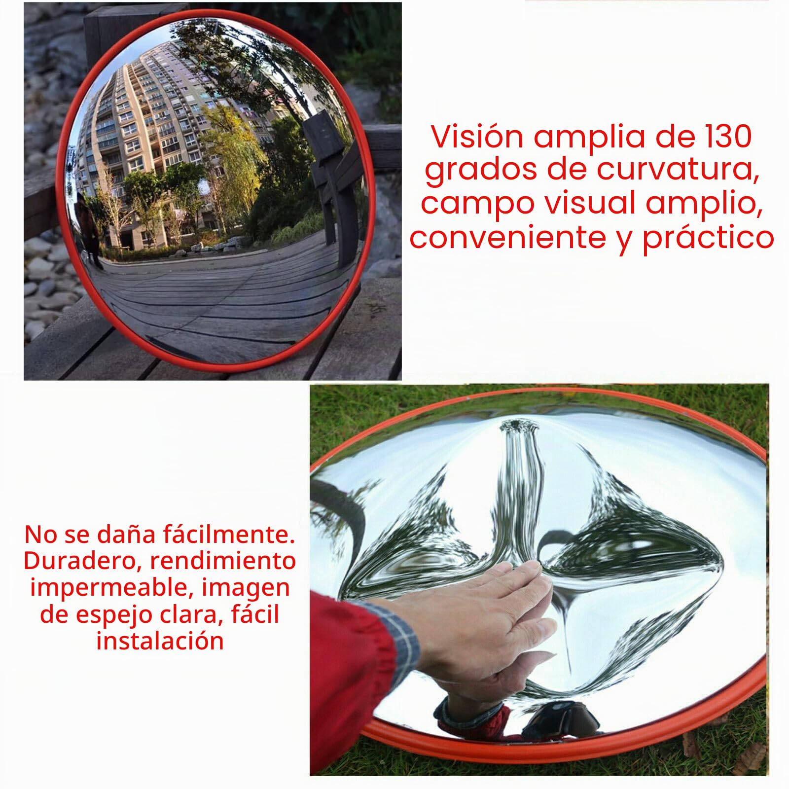 Espejo convexo de tráfico de 60 cm, gran angular de 130°, resistente a la intemperie, espejo panorámico de seguridad con soporte de pared, para garaje, tráfico, calzadas, patio
