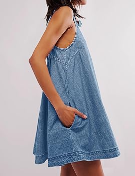 Creerer Womens Denim Dress Casual Sleeveless Jean Mini