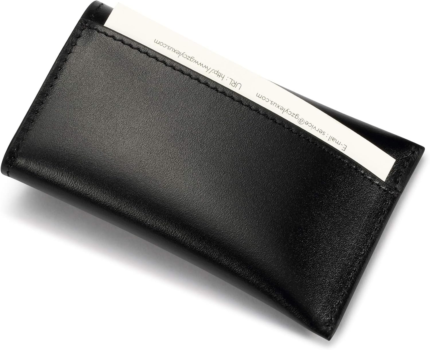 HISCOW Business Card Holder with Flap for Dispensing Cards - Italian Calfskin (Black) - Image 4