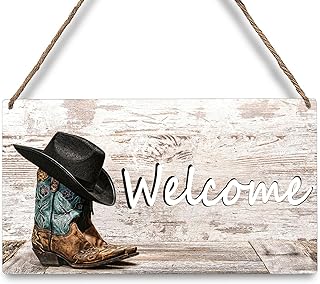 Western Boots Welcome Sign Cowboy Hat Front Door Sign Wooden Hanging Sign Home Decorative Office 12x6 Inch