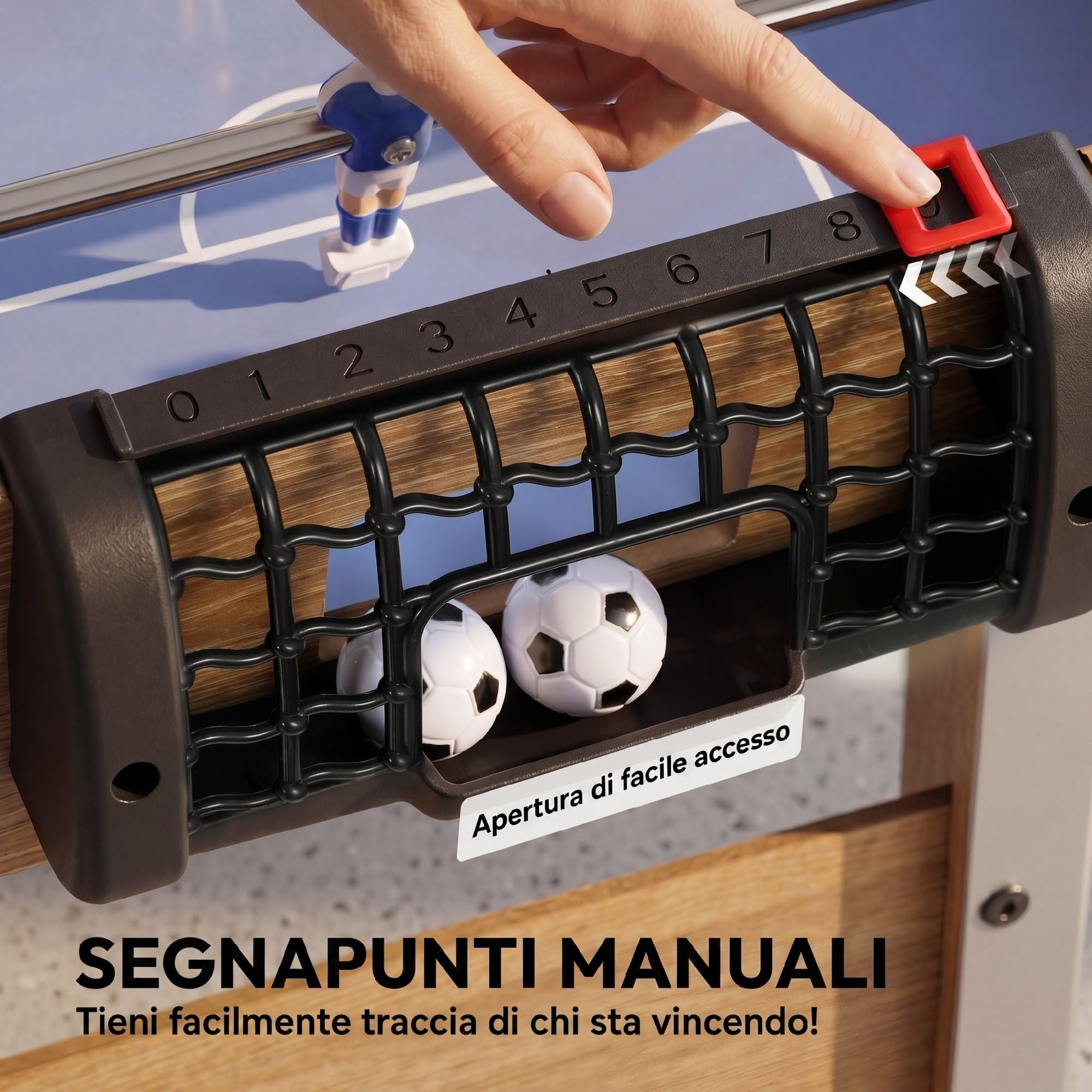 SPORTNOW Calcio Balilla, Mini Tavolo da Calcio da 89 cm, 22 Giocatori, 2 Palline, 2 Segnapunti Manuali e Maniglie Antiscivolo, Set da Gioco Freestanding per Famiglia, Regalo