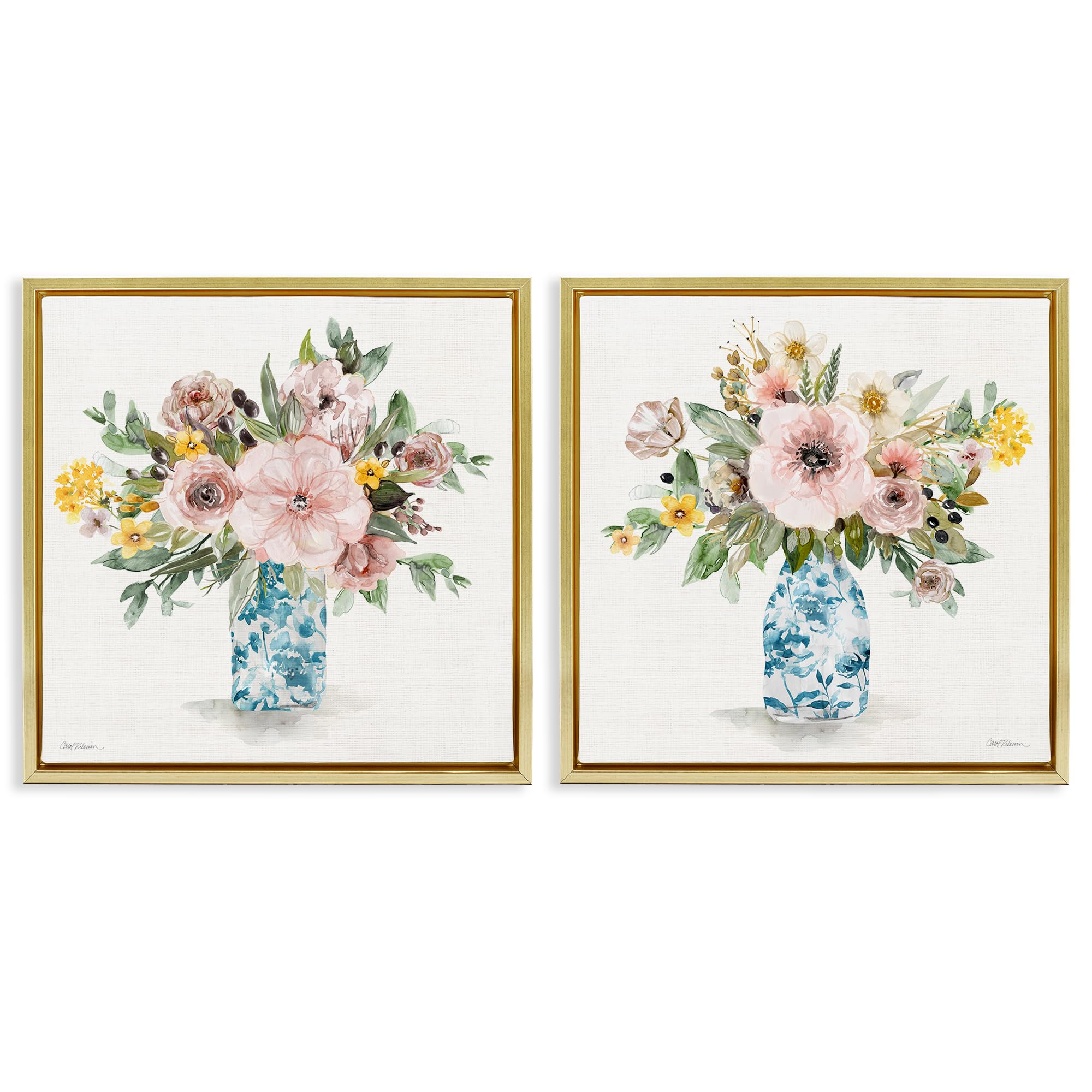 'Summer Chinoiserie Flowers'| 2pc Floating Frame Art Set 2