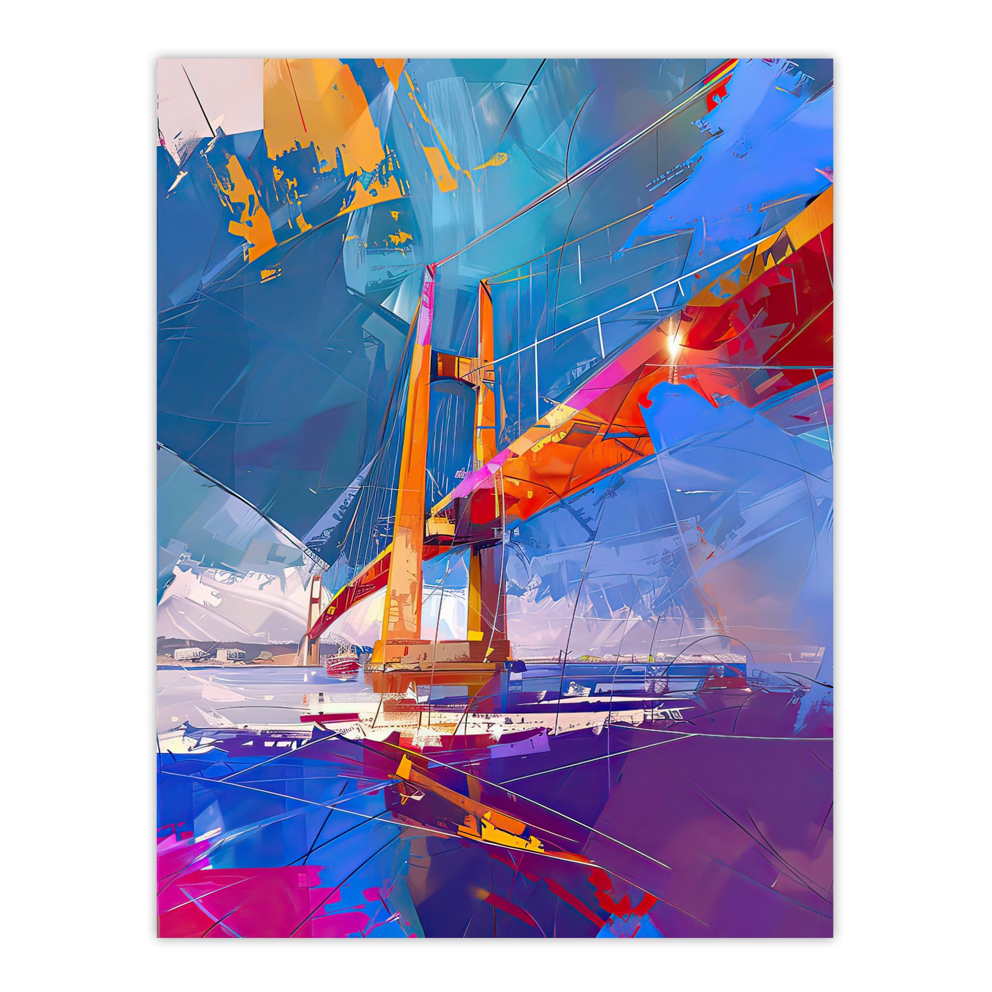 Artery8 Abstract Bridge Colourful Palette Knife Painting Living Room Large Wall Art Poster Print Thick Paper 18X24 Inch
