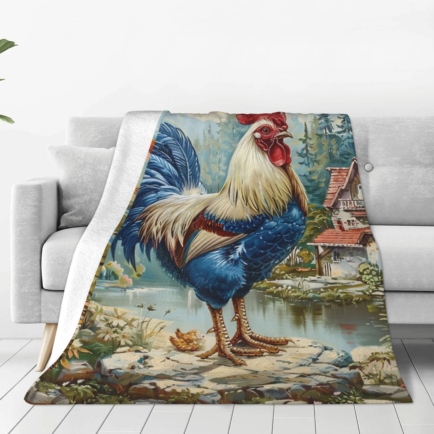 Rooster Blanket Chicken Fleece Throw Blanket Super Soft Warm Cozy Fuzzy Plush Roosters Blanket Gifts for Girls Boys Kids Room Decor 40"X50" - Image 3