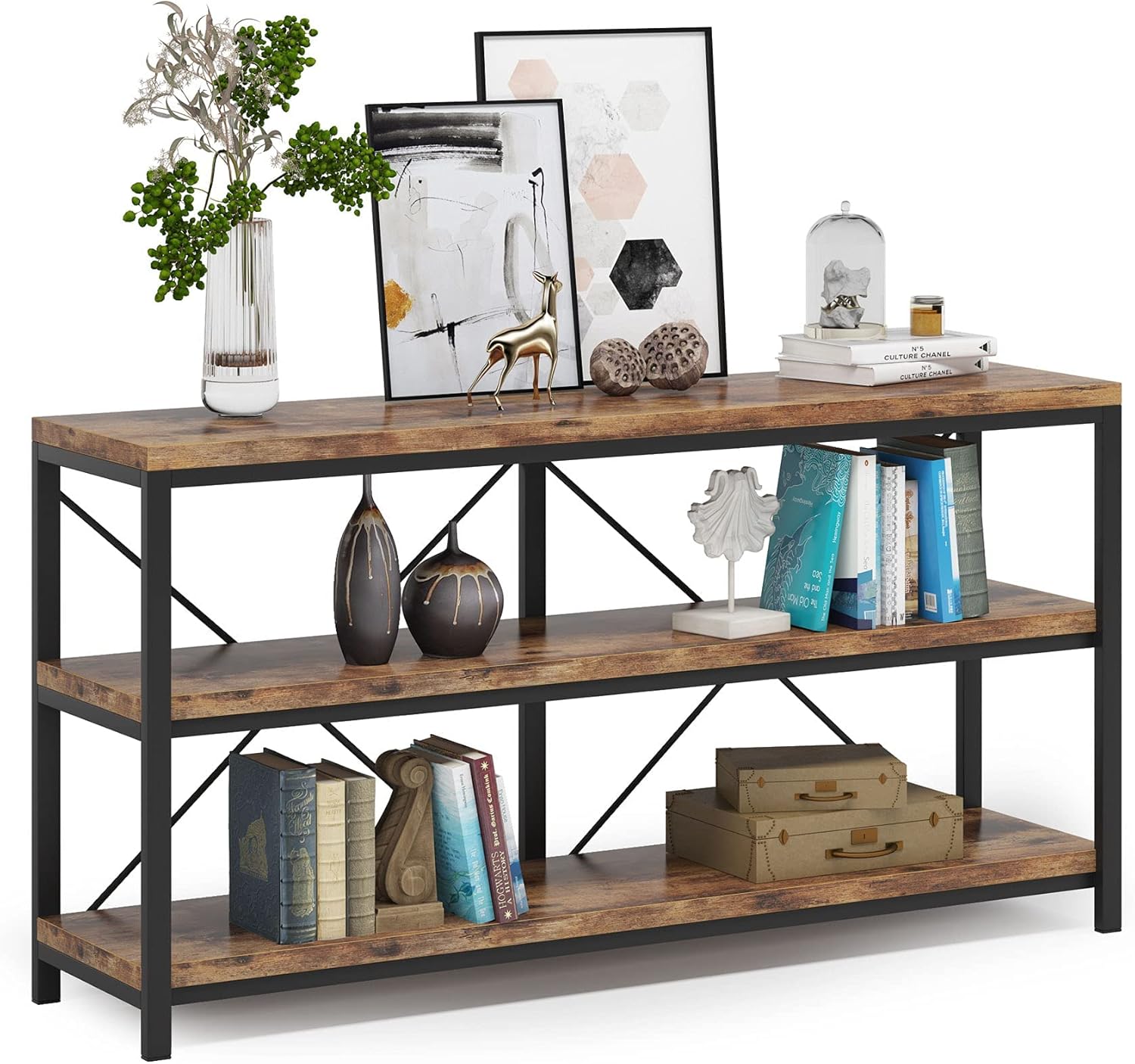 Sofa Table, 3 Tiers TV Console TV Stand Long Sofa Table with Storage Shelves for Hallyway, Living Room, 55 Inch : Home & Kitchen