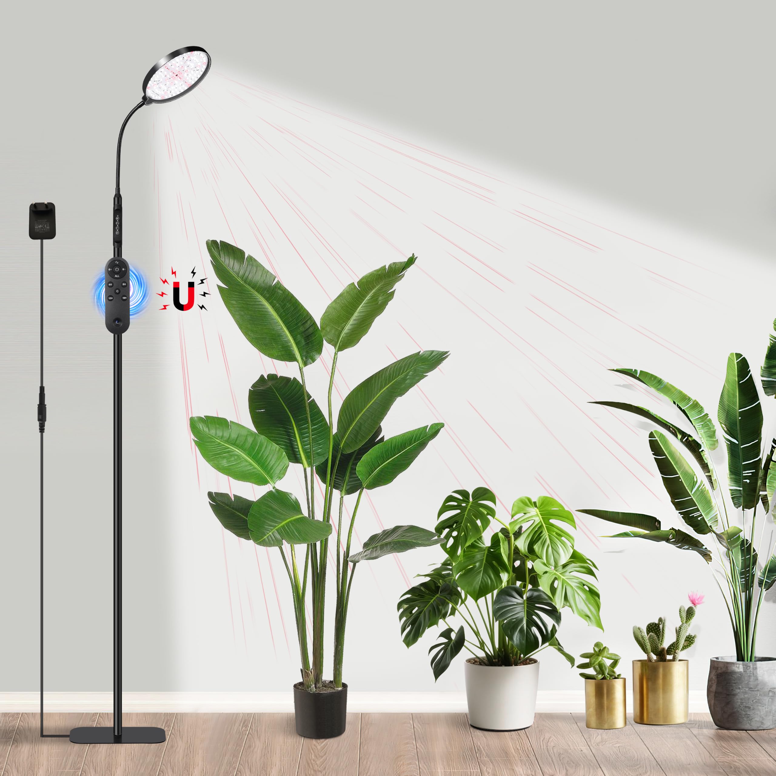 Hywyimlait Lámpara de suelo para plantas de interior, espectro completo, con soporte para plantas grandes y altas, con temporizador de 4/8/12/18 horas, 3 modos de luz, 10 niveles de atenuación, altura
