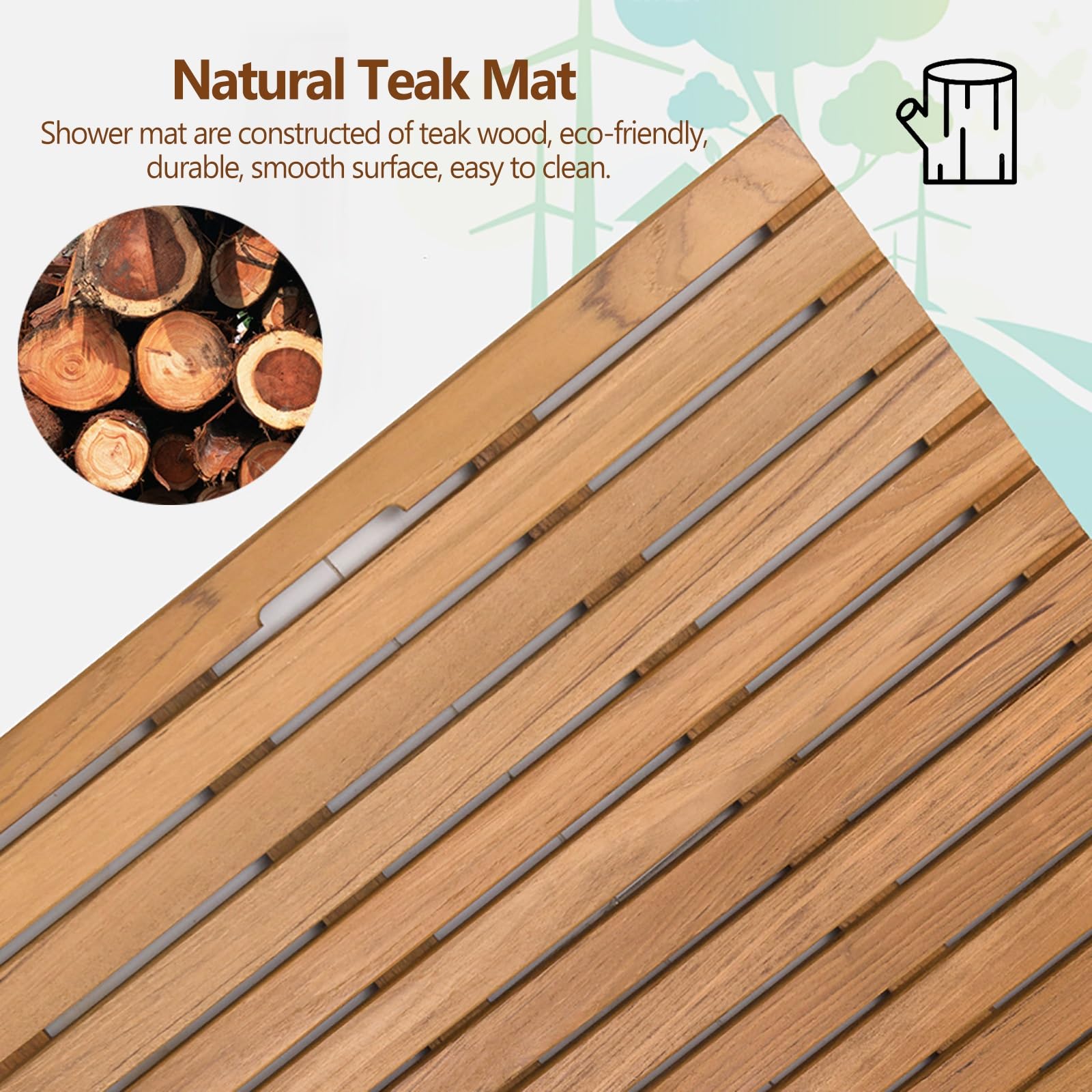 Genérico Alfombrilla de Ducha Impermeable de Madera de Teca para Suelo de baño 32x34 30x36 36x40 21x21 30x48, Alfombrilla de baño Grande Antideslizante de Madera para Ducha/SPA, Alfombrilla