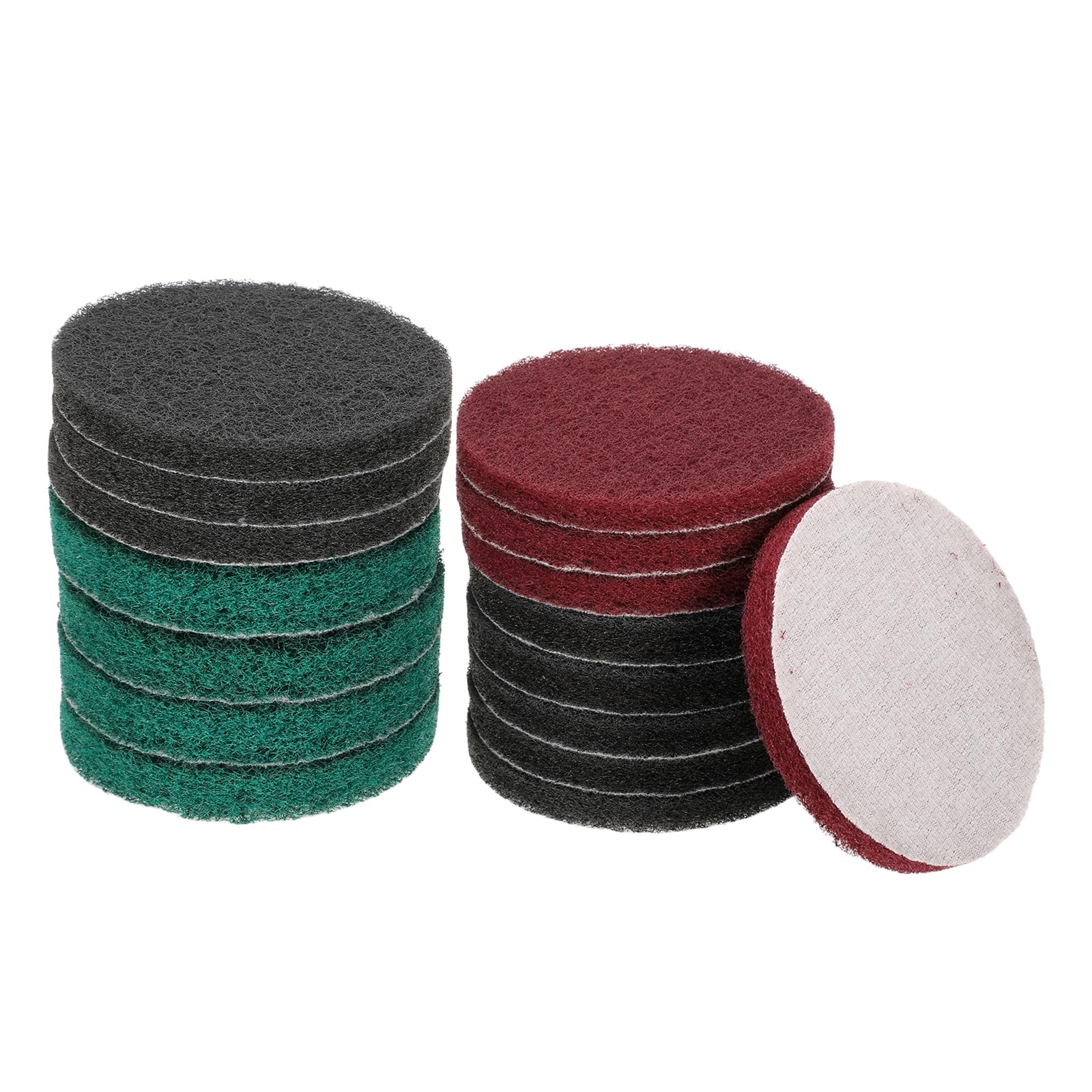 sourcing map 4pcs Scrubber Scouring Pads 180 400 800 1200 Grits 4 Inch Drill Power Brush Hoop and Loop Surface Conditioning Disc Drill Scuffing Disc Scrub Pads for Kitchen Cleaning, 4 Colors