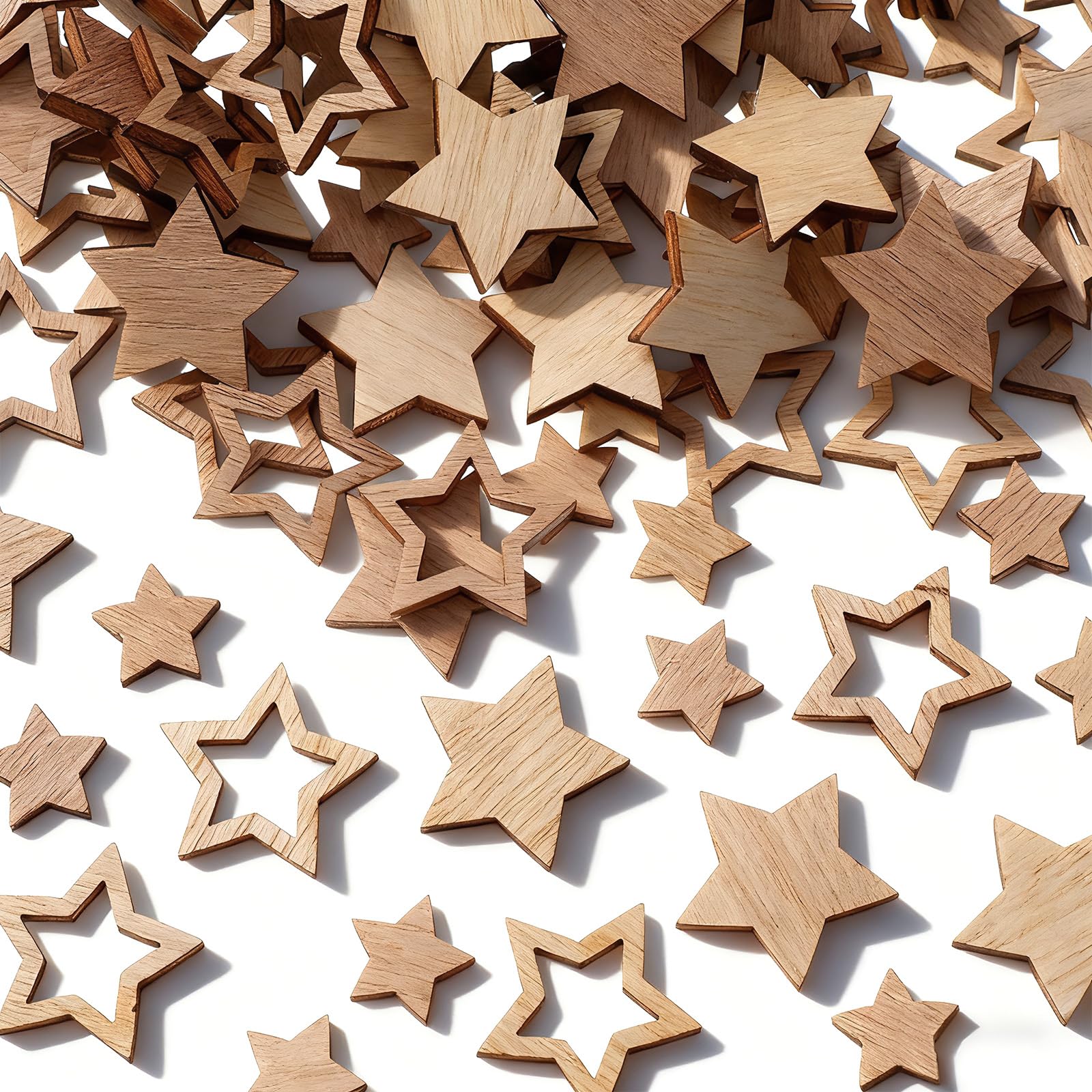 100 Pcs Small Wooden Stars for Crafts Hollow Star Shape Wood Natural Wooden Cutouts Ornaments Laser Cut Unfinished Small Ornaments Decorating Painting Wood Cutouts for Christmas Party Wedding
