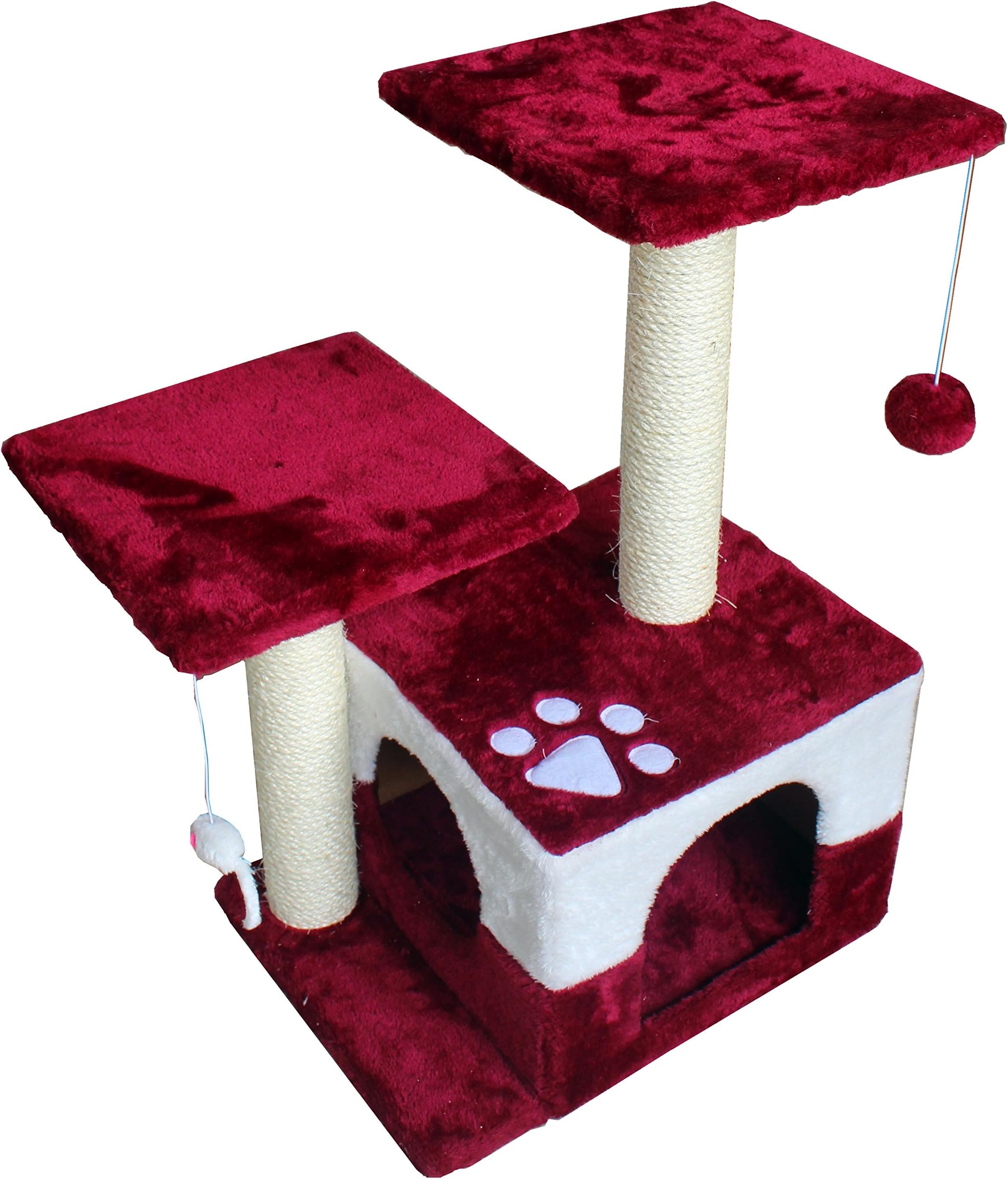 Cat Tree Condo Furniture Scratch Post Perch Post Pet House Perch Activity Trees (Red, 27-Inch)