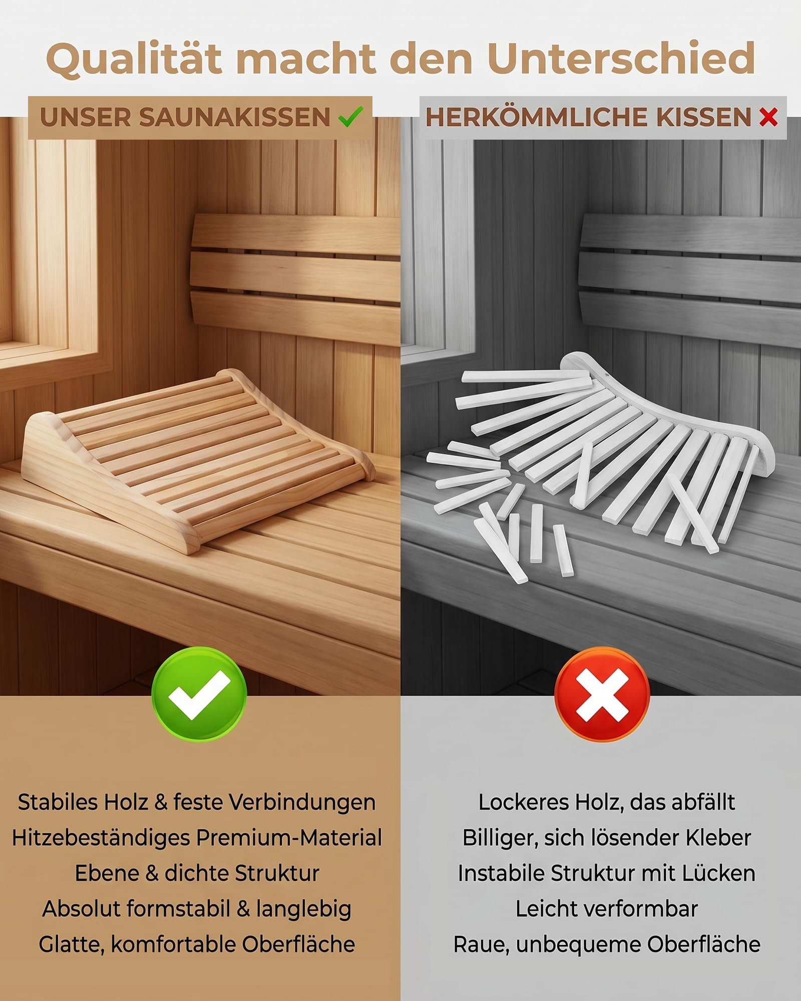2 Stück Sauna Kopfstütze Holz, Ergonomisches Saunakopfstütze mit Anti-Rutsch Basis & Optimale Belüftung, 37x33x10cm Kiefernholz Nackenstütze für Finnische Sauna, Infrarotkabine & Dampfbad