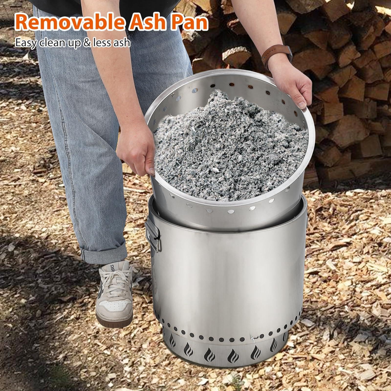 Braciere da Esterno Senza Fumo con Interruttore dell'Aria in Acciaio Inossidabile - Ideale per Riscaldare riunioni, Design Unico e combustione efficiente - Facile da Pulire, Ampio Riscaldamento a 360
