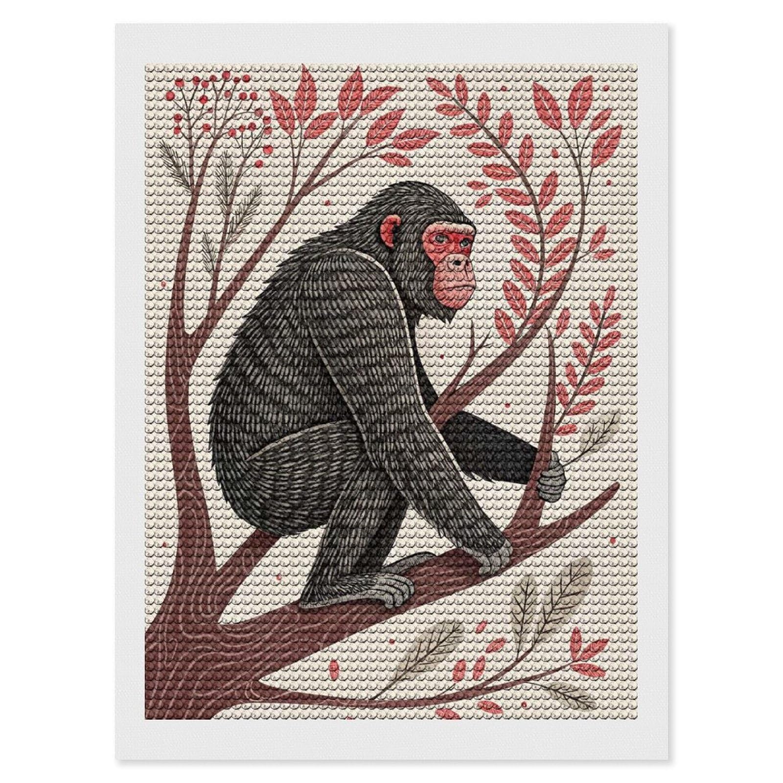 Junmoney Chimpanzee Sitting on A Tree Branch Round Drill Diamond Painting 12"x16", for Women, Relaxing DIY Hobby, Bedroom Decor, Christmas Gift, Adhesive Canvas