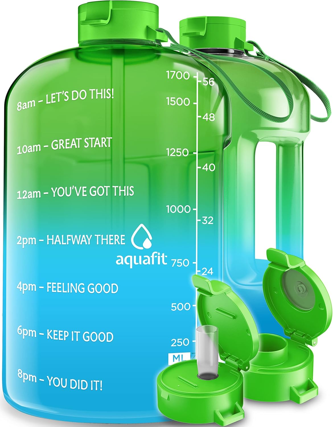 AQUAFIT Half Gallon Water Bottle With Times To Drink 64