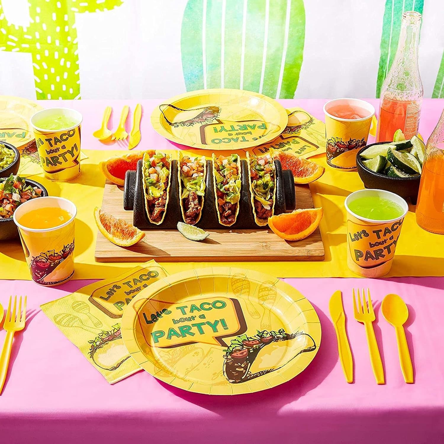 Let's Taco Bout Party Bundle for Birthdays, Fiestas, Includes Plates, Napkins, Cups, and Cutlery (24 Guests,144 Pieces)
