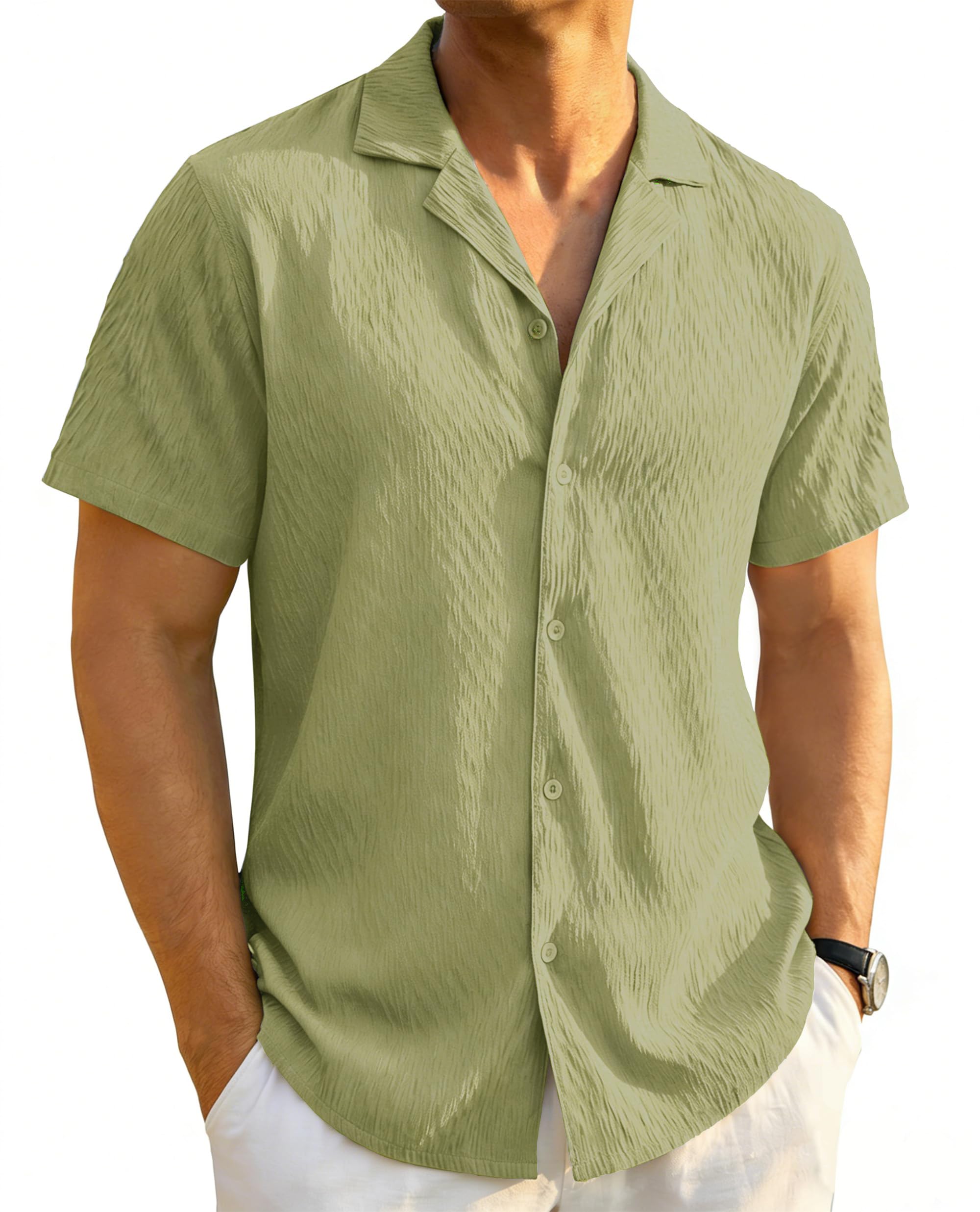 TACVASEN Herren Kurzarm Hemd Sommer Freizeithemd Leichtes Regular Fit Shirt Button down Cuba Herrenhemd