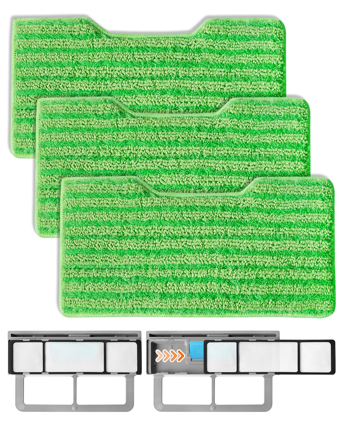 3 Pads VACMOP Refill + 1 Upgraded Dirt Chamber + 2 Filter for Shark VacMop 2-in-1 Cordless Hard Floor Vacuum Spray Mop, Reusable Replacement Vacmop Pads for Shark VM200UK, VM200UKPL, VM200UKGN