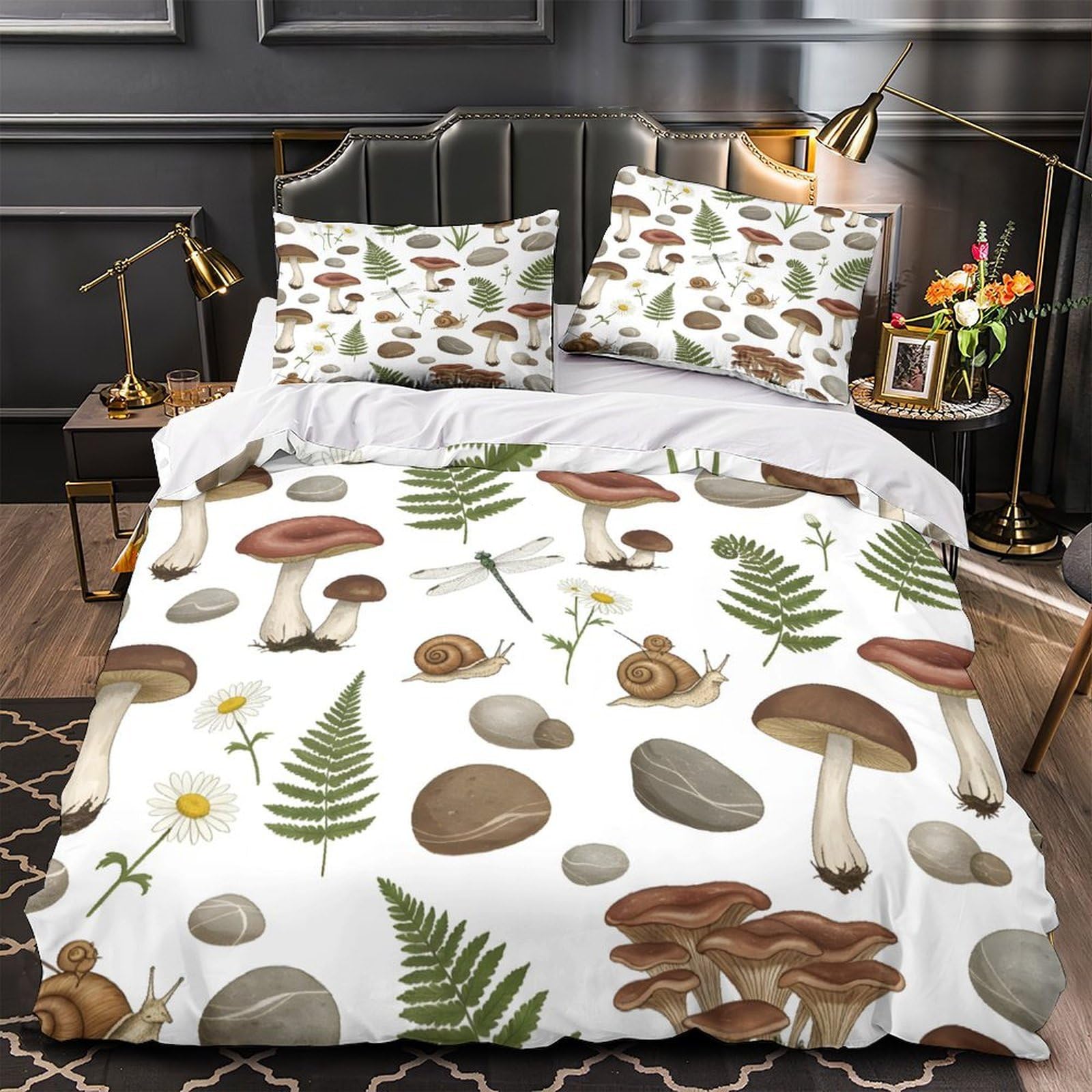 Housse de couette champignons forestiers lit simple 140x200 parure microfibre