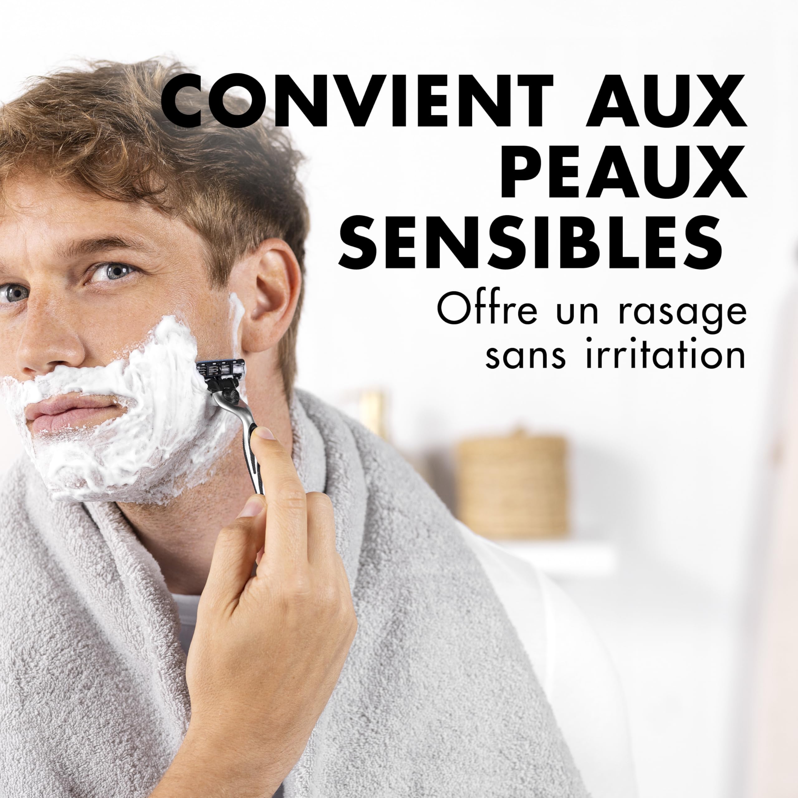 Gillette Gel à Raser Homme, pour la Peau Sensible, 200 ml | Cartouche avec un Revêtement pour Réduire la Pression sur la Peau, en Acier Inoxydable, 1 Recharge Jusqu’à 15 Rasages