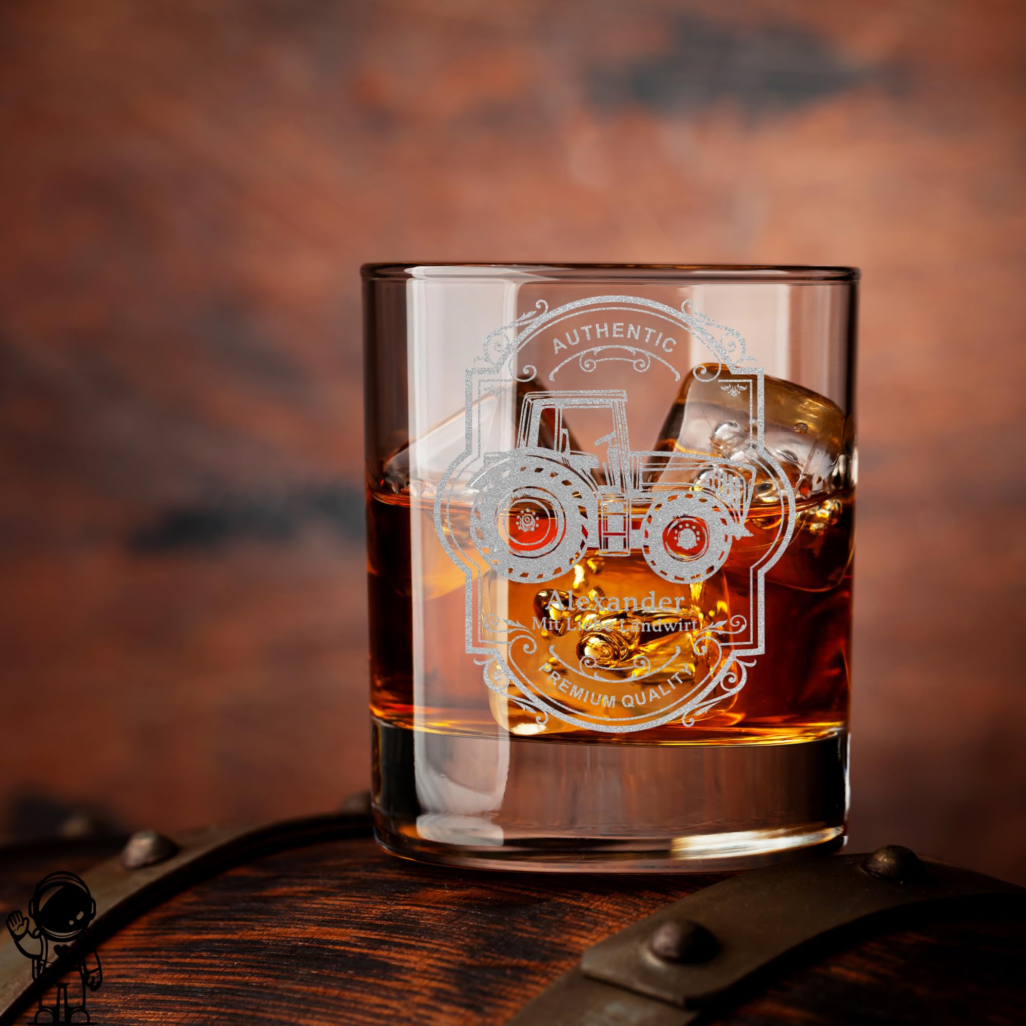 Whisky Set mit Gravur Traktor personalisiert Karaffe 700 ml und Gläser verschiedene Motive Landwirt Bauer Trecker Geschenkbox (Motiv 4: Klassisch, Karaffe + 1 Glas)