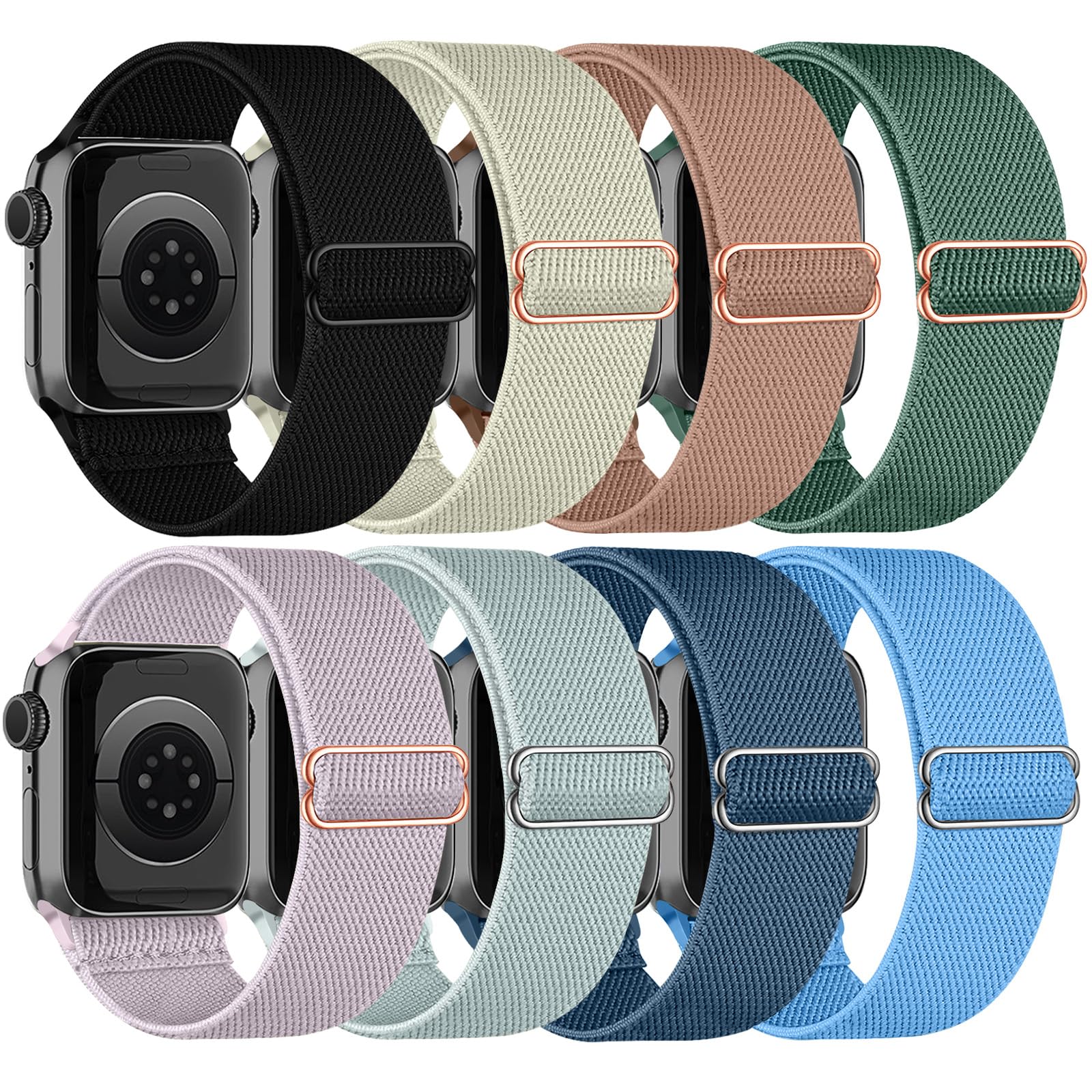 chinbersky 8 Pezzi Cinturino Compatibile con Cinturino Apple Watch 40mm 38mm 41mm 42mm, Regolabile Sportiva Nylon Elastico Cinturin per iWatch Serier 11 10 9 8 7 6 SE 5 4 3 2 1