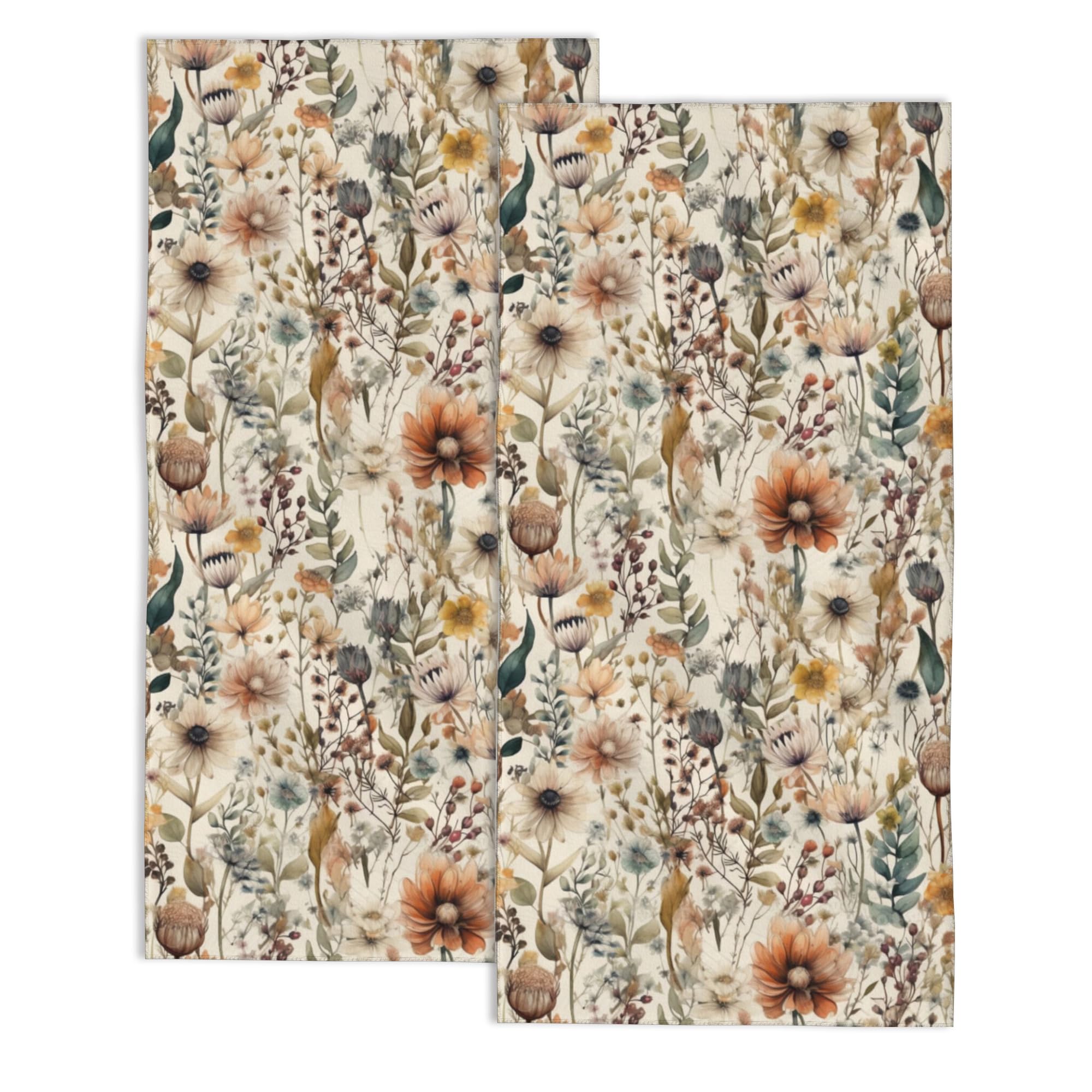 Snowmolle Vintage Flowers Hand Towels for Bathroom,Boho Watercolor Floral Hand Towel Set of 2,Face Washcloths Fingertip Kitchen Towels Soft for Hotel