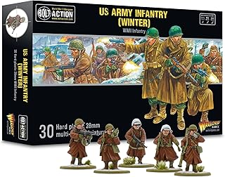 Warlord Bolt Action Winter US Army Platoon Tabletop Miniatures - Plastic Paintable Miniature WW2 Soldiers Set, Unpainted Table Top 28mm Military Minifigures for Adults - Gaming Figurines Pack