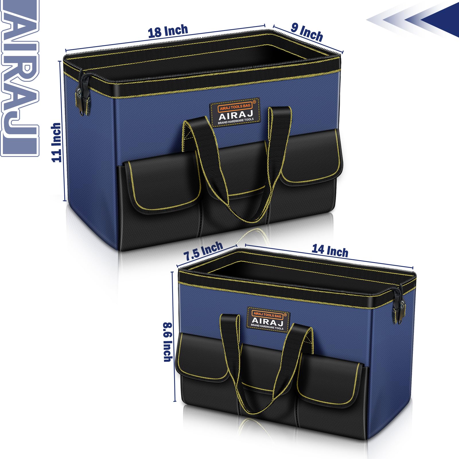 AIRAJ Lot de 2 grands sacs à outils, 35,6 cm et 45,7 cm à large ouverture