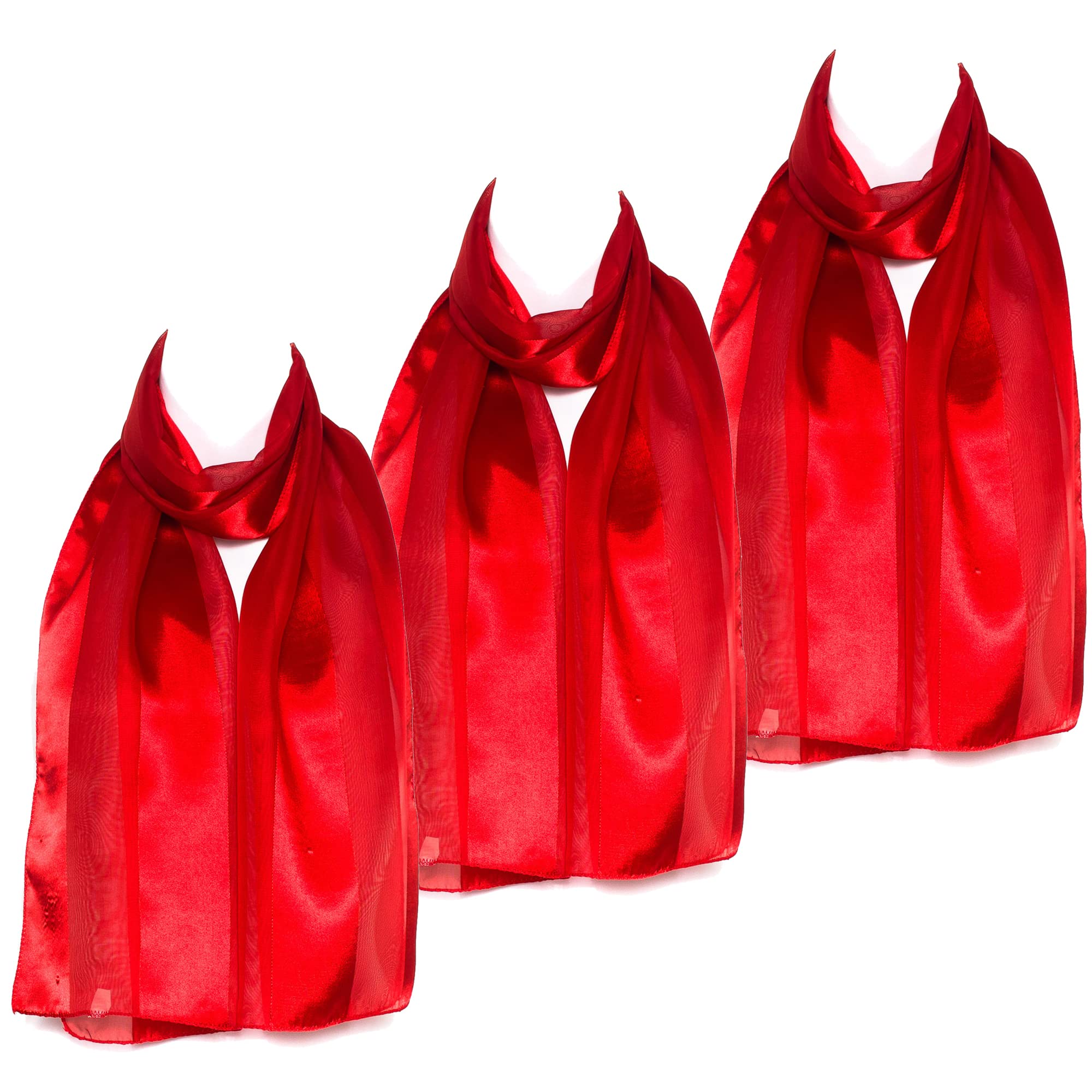 Hat To Socks Plain Elegant Chiffon Satin Scarf Pack of 3 (Red)