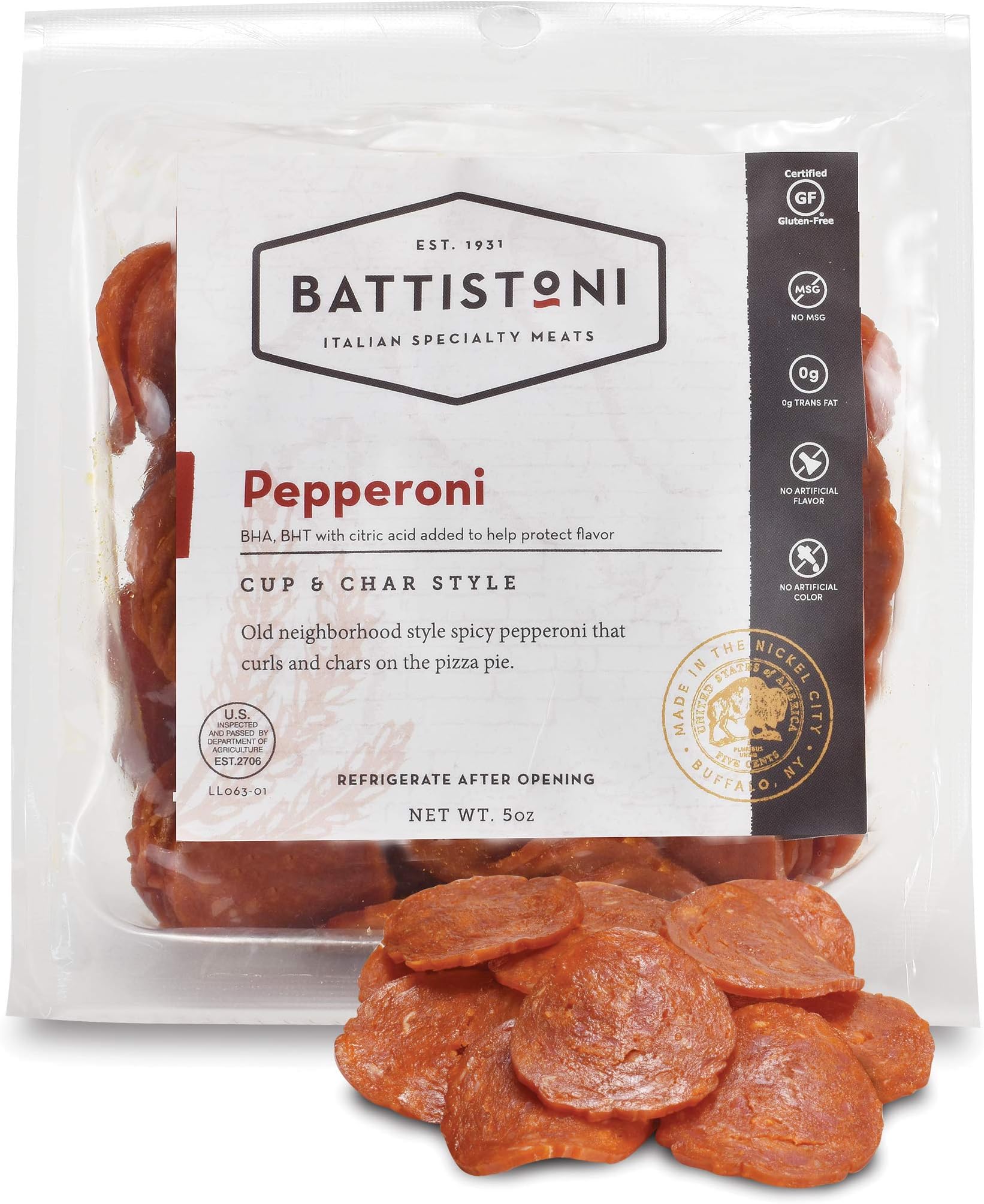 Battistoni Cup & Char Spicy Pepperoni, Case of 12, 5oz Pouches