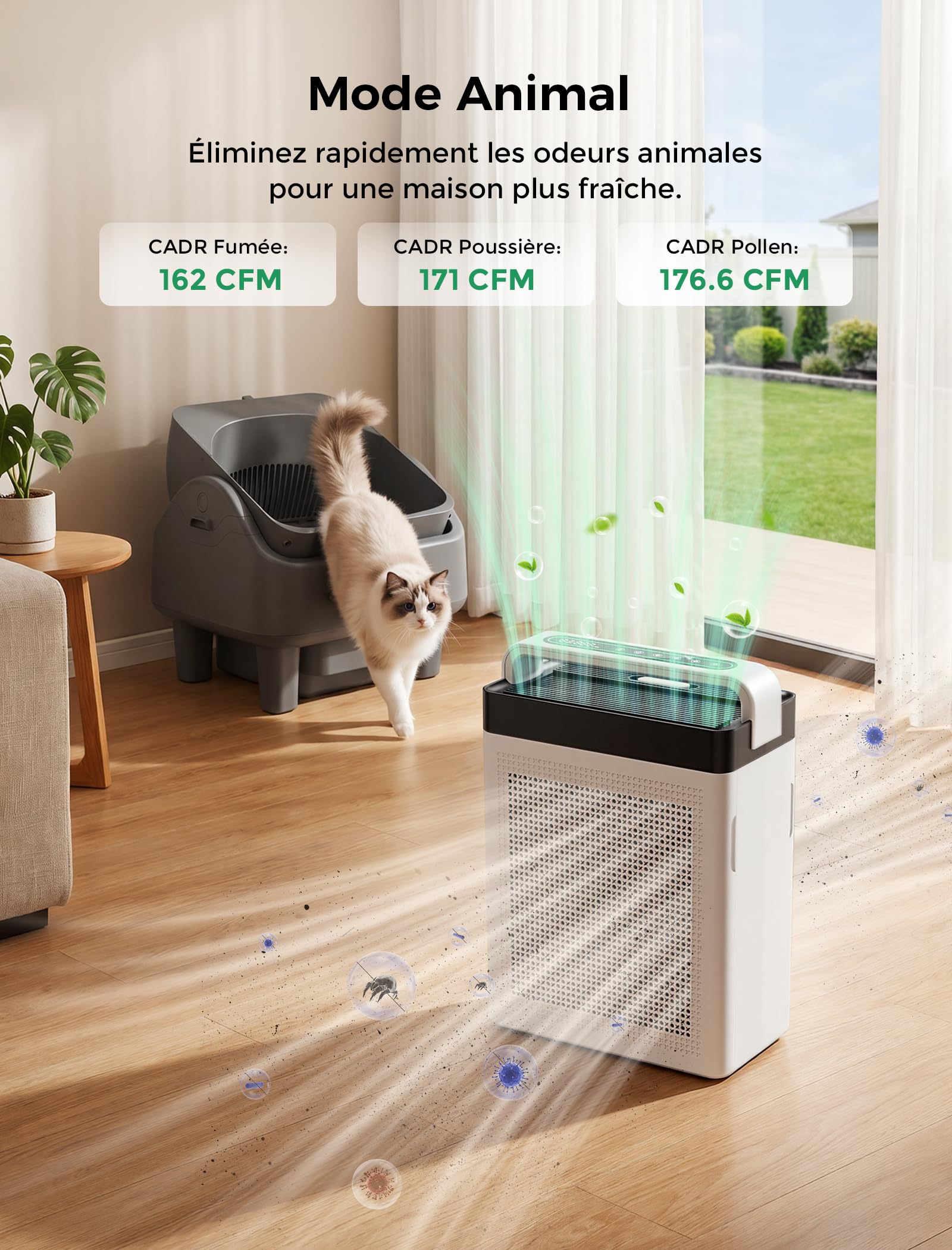 Purificateur d'Air Maison 2500 pi², HEPA Double Entrée d’Air Filtration Préfiltre lavable, Éfficace contre Allergies et Odeurs, Capteur Intelligent de Qualité d'Air pour Bureau Chambre