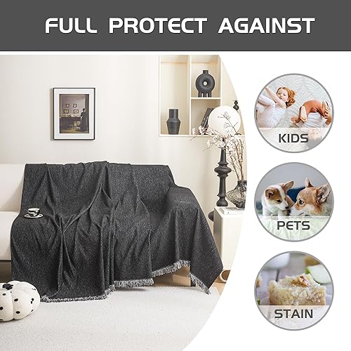 Miniatura 2 de MEETSKY Fundas negras para sofá de 3 cojines, aptas para mascotas, funda de sofá lavable de felpilla para sofá seccional, fundas protectoras gruesas