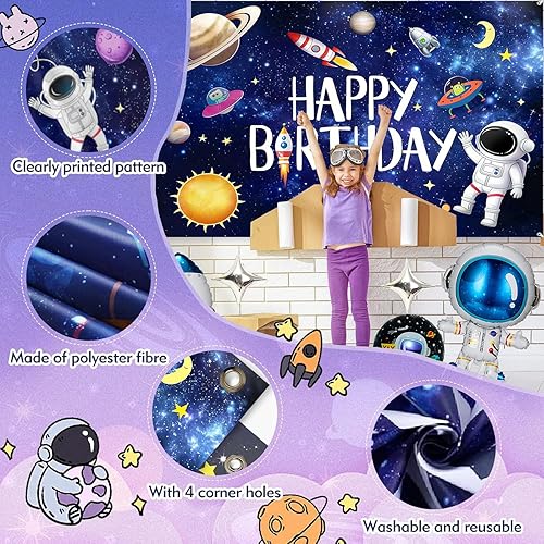 Miniatura 7 de Outer Space Theme Birthday Party Decorations - Galaxy Party Supplies : Happy Birthday Backdrop, Tablecloth, Rocket ，Astronaut Balloons and