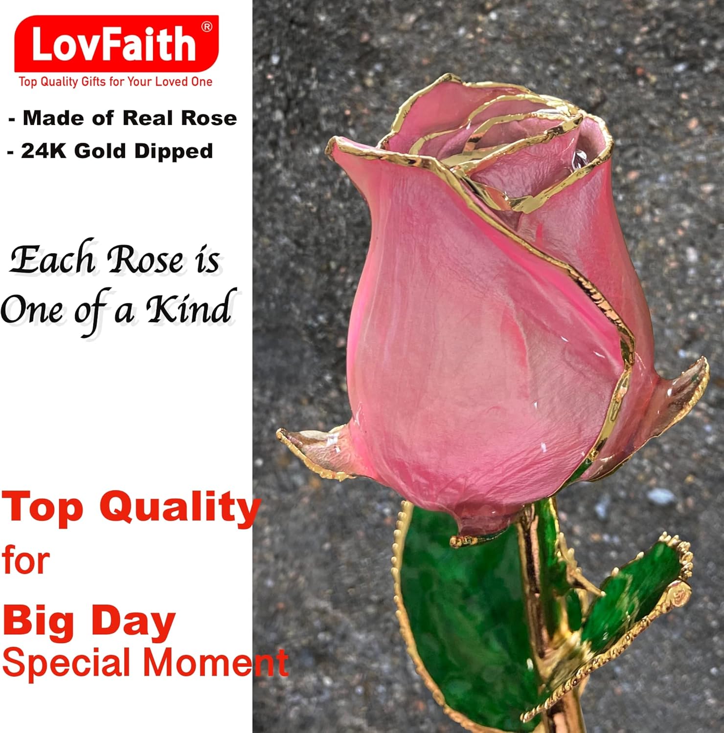Valentine Gift Real Rose Dipped 24K Gold with Crystal Stand, Best Anniversary Rose Gift for Her Wife Mother Birthday Christmas (A5. Pink -Original Rose) - Image 8