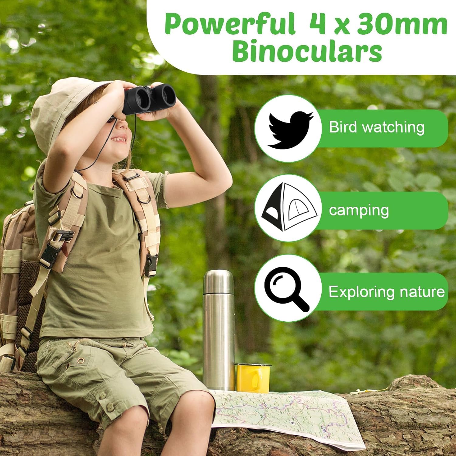 Juego de 8 prismáticos para niños, a prueba de golpes, plegables, mini prismáticos compactos con brújula, lupa para niños de 3 a 12 años, observación de aves, campamento, juegos al aire libre 5