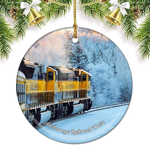 Alaska Anchorage - Tren de ferrocarril de Estados Unidos y América adornos de Navidad para árbol de cerámica decoración de doble cara regalos de Alaska Anchorage - Tren de ferrocarril de Estados Unidos y América adornos de Navidad para árbol de cerámica decoración de doble cara regalos de