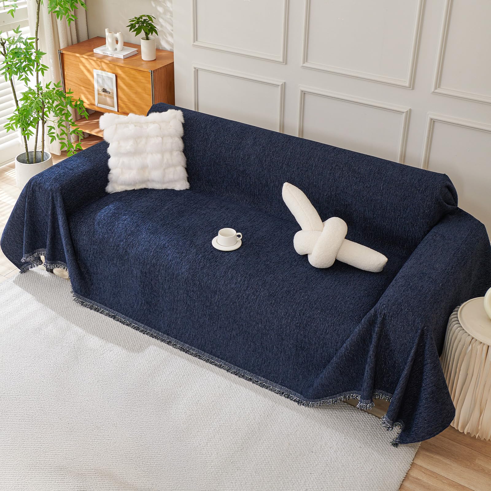 Royhom Chenille Sofa Covers 2 Seater, Corner Sofa Cover L Shape, Washable Couch Cover with Tassel