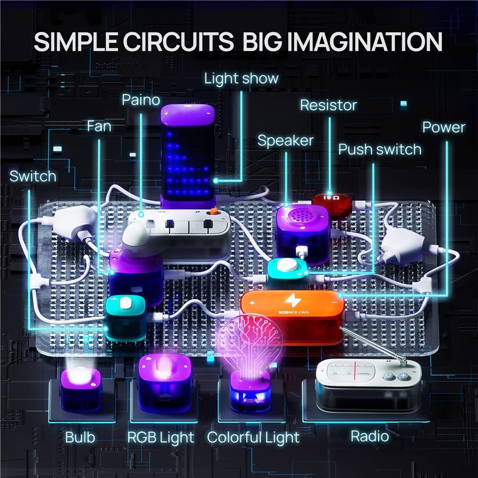 Esperimenti Elettricità Kit Elettronico for Principianti con Circuito Science Can Circuits con 80 Esperimenti Giocattolo Esperimento di Apprendimento