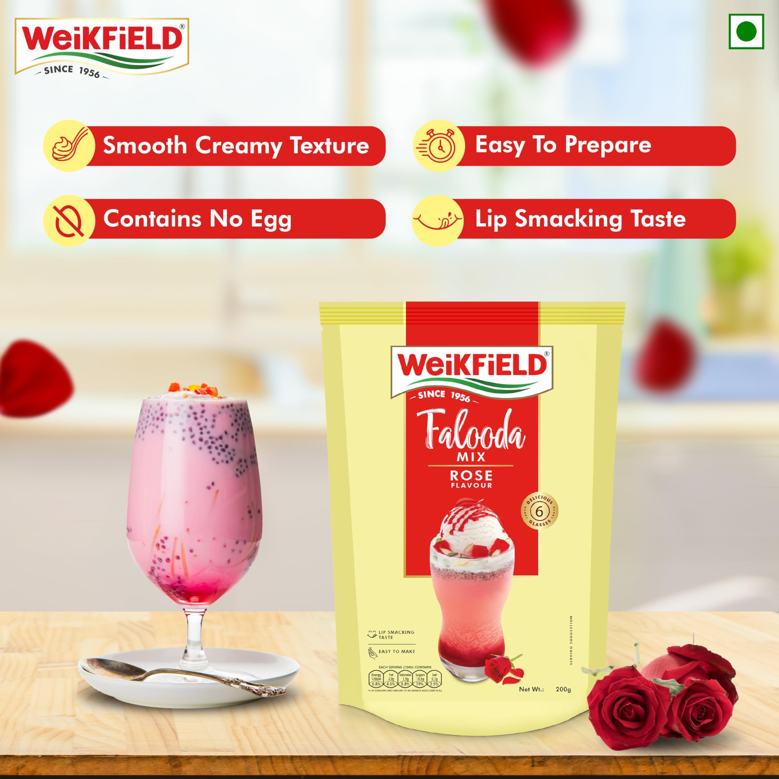 Weikfield Falooda Mix 200 g Pouch | Rose Flavoured | Rich, Smooth & Creamy Texture | Delicious & Refreshing Taste | Authentic Taste | Instant Falooda Mix 1