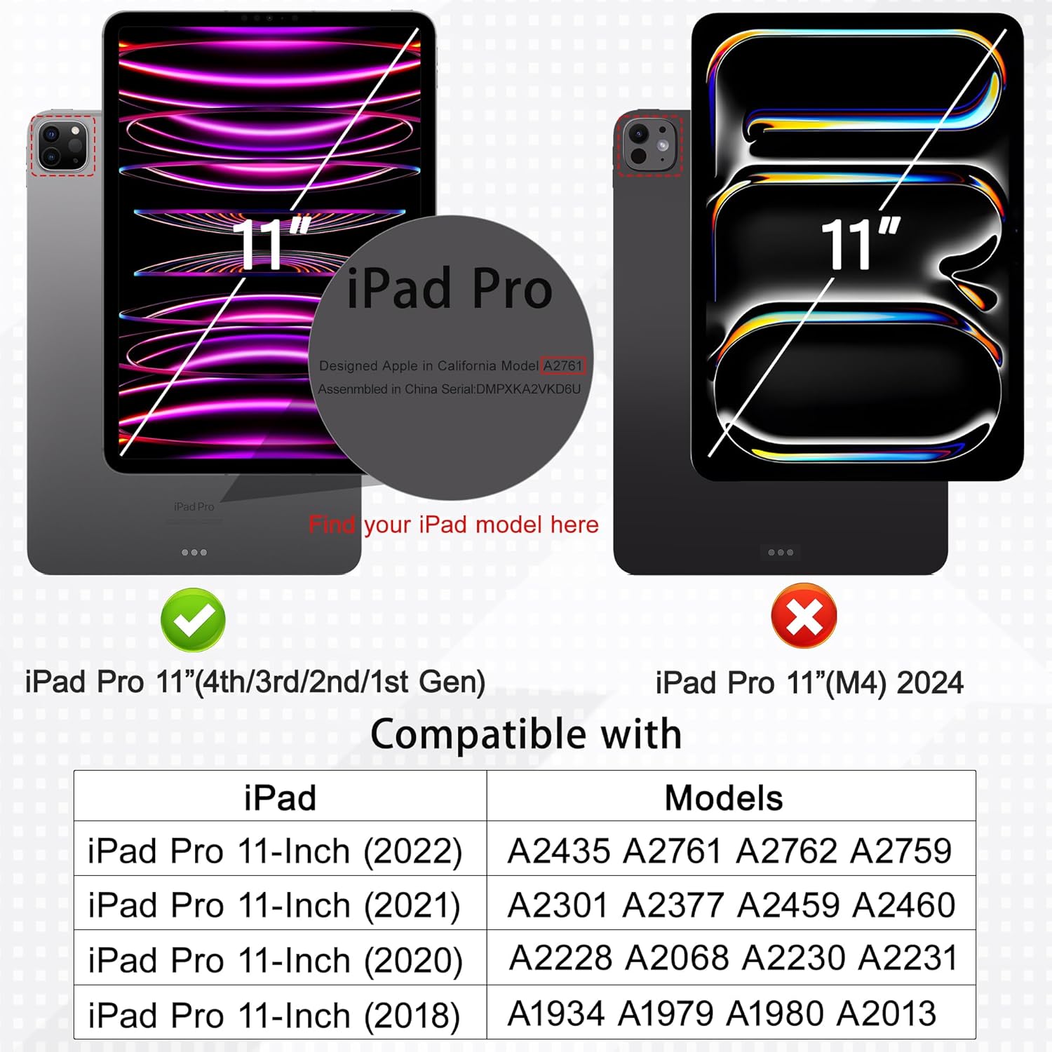 Tuiklol for iPad Pro 11 Inch 4th / 3rd / 2nd / 1st Gen (2022 2021 2020 2018) Case -Built-in Pencil Holder Shockproof Cover Clear Transparent Back Shell with Auto Wake/Sleep, Moon and Star