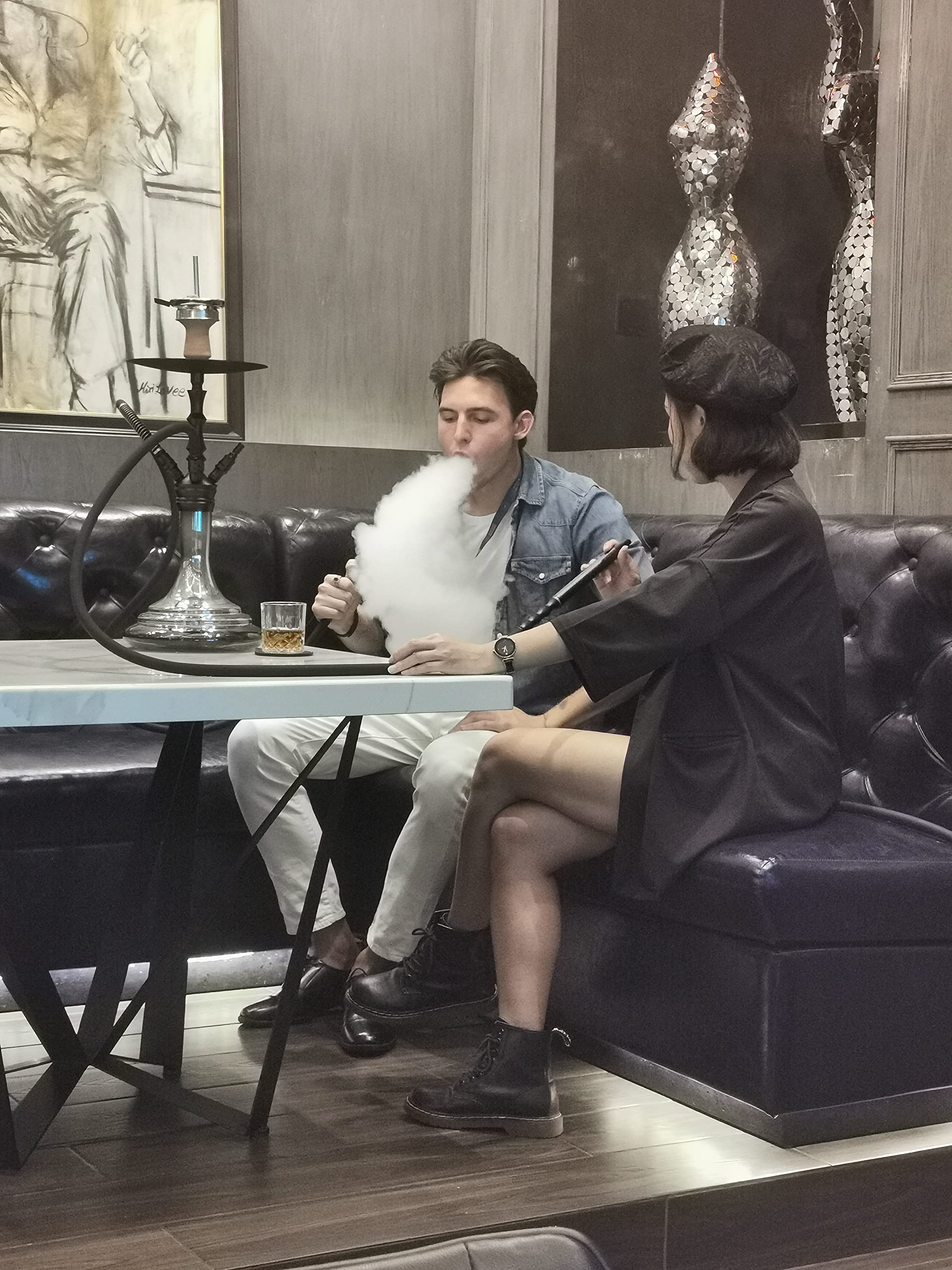 Shisha Set Trilogy Modern Glass Hookah with 4 Hose Adapters Detachable