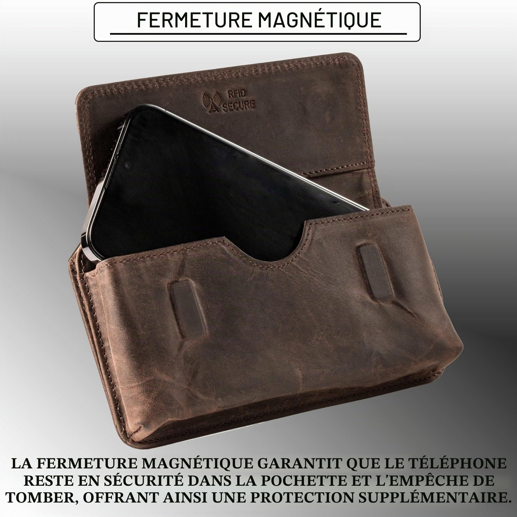 MATADOR 2en1 Pochette Téléphone Portable Cuir Véritable avec Poche Zippée #Brisbane, avec Boîte Cadeau Noble et RFID, élégant Pochette Telephone pour Smartphone jusqu'à 6,9 Pouces, Marron Foncé